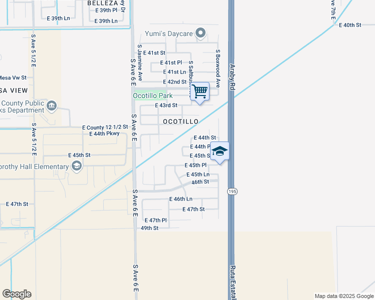 map of restaurants, bars, coffee shops, grocery stores, and more near 6283 East 44th Place in Yuma