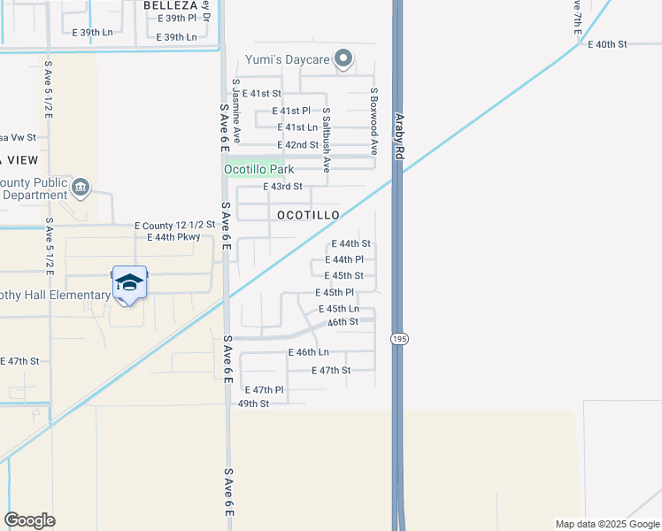 map of restaurants, bars, coffee shops, grocery stores, and more near 6293 East 45th Street in Yuma