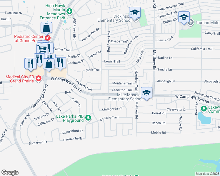 map of restaurants, bars, coffee shops, grocery stores, and more near 5242 Silver Trail in Grand Prairie