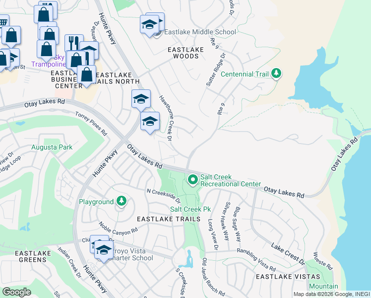 map of restaurants, bars, coffee shops, grocery stores, and more near 1150 Woods Drive in Chula Vista