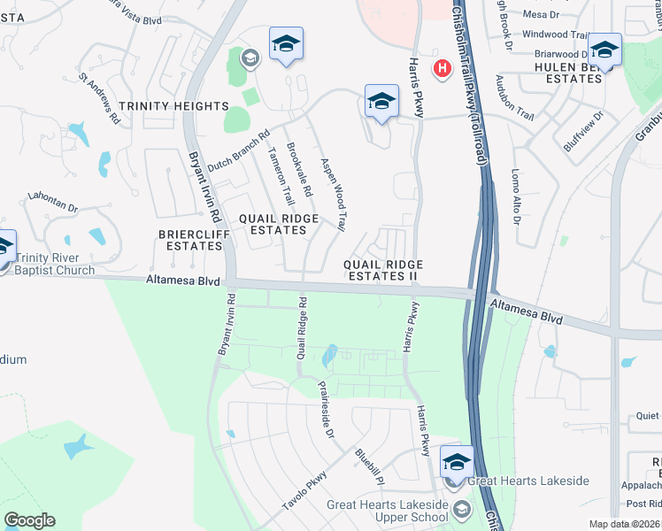 map of restaurants, bars, coffee shops, grocery stores, and more near 7137 Aspen Wood Trail in Fort Worth