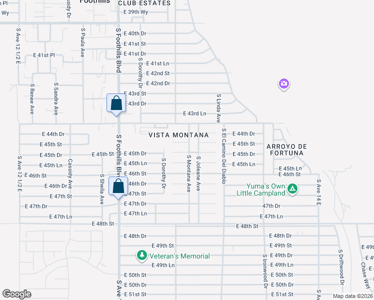 map of restaurants, bars, coffee shops, grocery stores, and more near 12587-12653 S Montana Ave in Yuma