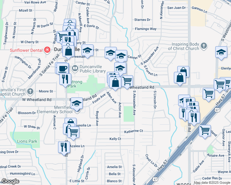 map of restaurants, bars, coffee shops, grocery stores, and more near 427 Allen Avenue in Duncanville