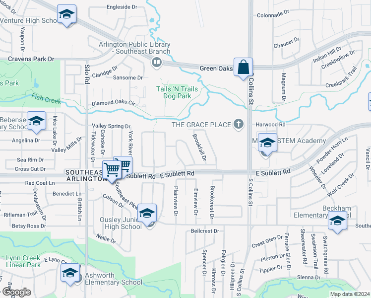 map of restaurants, bars, coffee shops, grocery stores, and more near 6116 Brookknoll Drive in Arlington