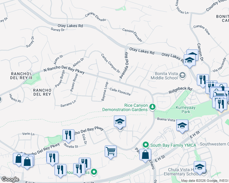 map of restaurants, bars, coffee shops, grocery stores, and more near 601 Alejandra Place in Chula Vista