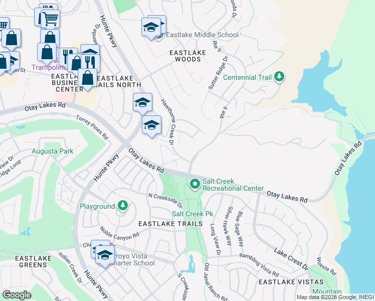 map of restaurants, bars, coffee shops, grocery stores, and more near 1150 Woods Drive in Chula Vista