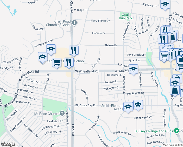 map of restaurants, bars, coffee shops, grocery stores, and more near 314 Tucson Drive in Duncanville