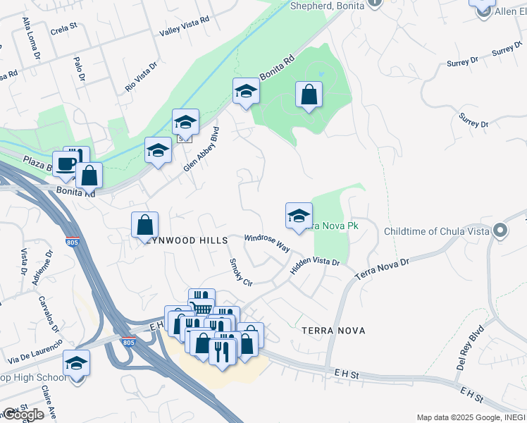 map of restaurants, bars, coffee shops, grocery stores, and more near Randy Lane in Bonita