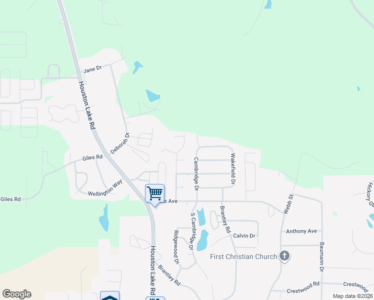 map of restaurants, bars, coffee shops, grocery stores, and more near 214 Surrey Drive in Warner Robins