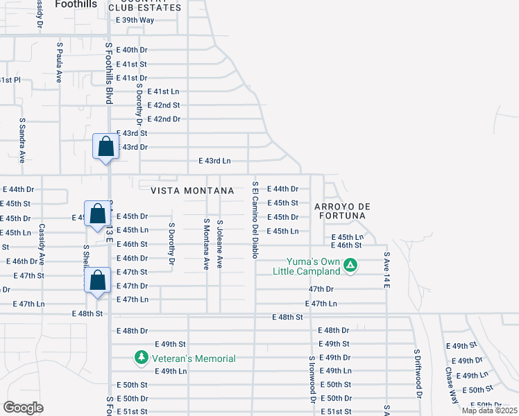 map of restaurants, bars, coffee shops, grocery stores, and more near 13533 East 45th Street in Yuma