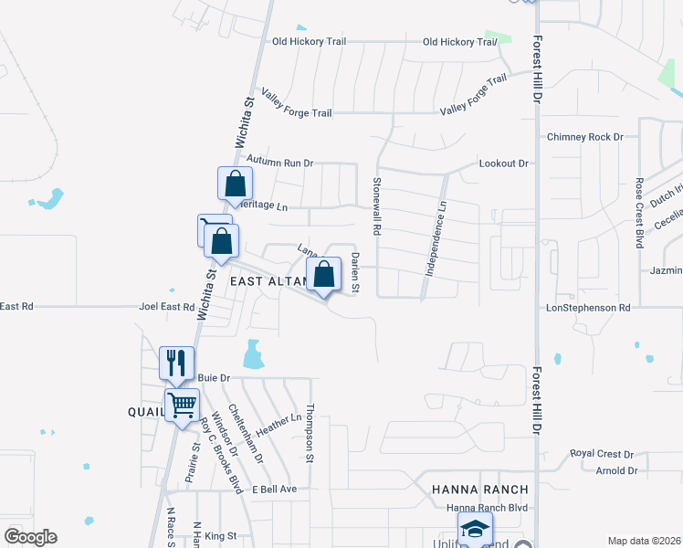 map of restaurants, bars, coffee shops, grocery stores, and more near 2971 Lana Circle in Fort Worth