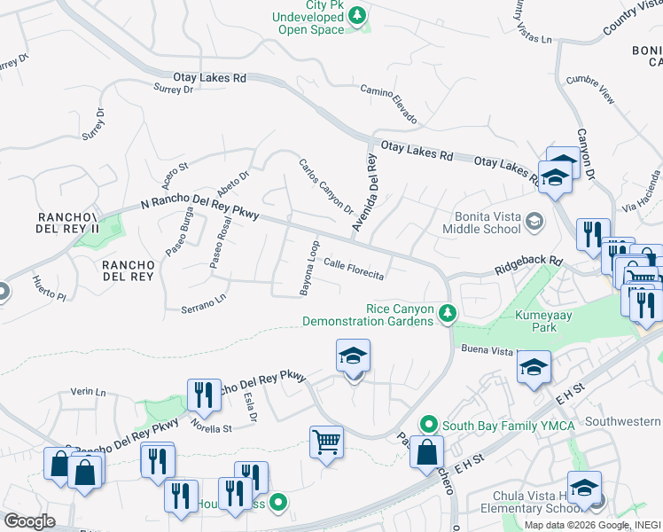 map of restaurants, bars, coffee shops, grocery stores, and more near 601 Alejandra Place in Chula Vista