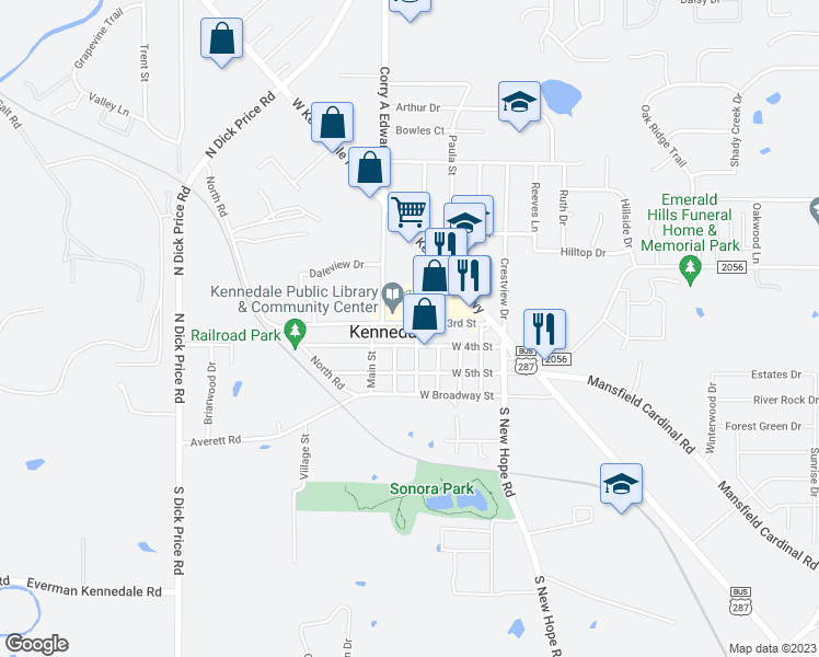 map of restaurants, bars, coffee shops, grocery stores, and more near 311 West 3rd Street in Kennedale