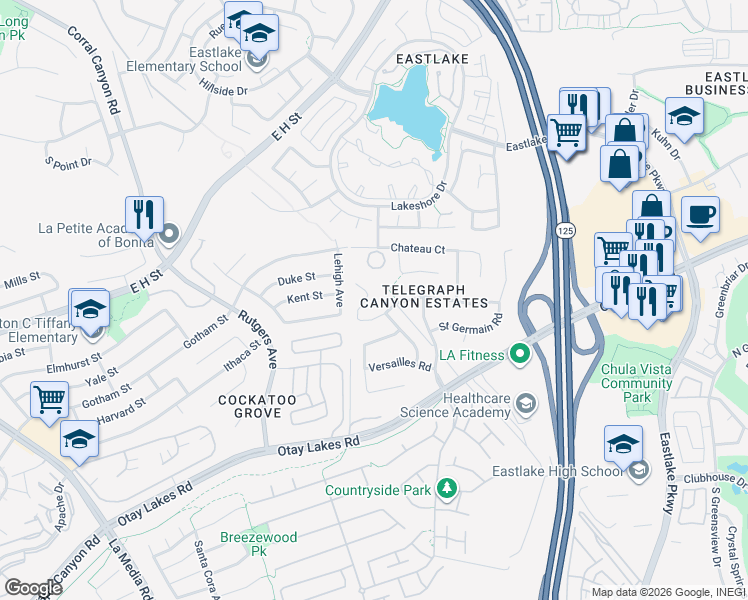 map of restaurants, bars, coffee shops, grocery stores, and more near 1870 Marquette Road in Chula Vista