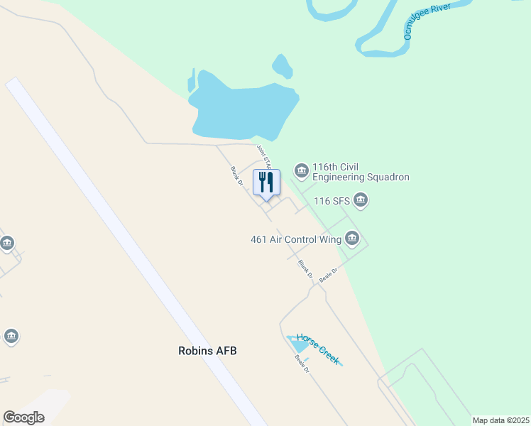 map of restaurants, bars, coffee shops, grocery stores, and more near Blunk Drive in Houston County