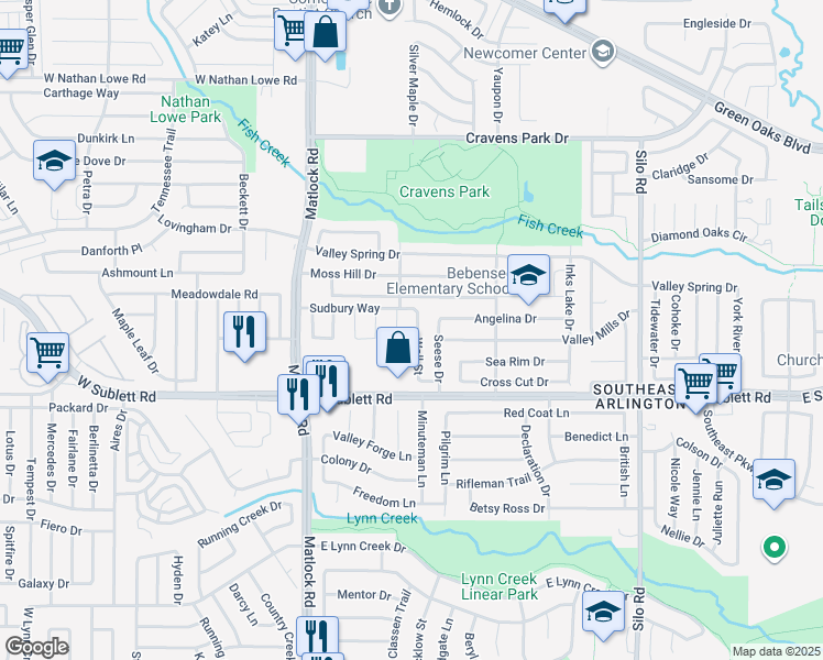 map of restaurants, bars, coffee shops, grocery stores, and more near 6010 Wall Street in Arlington