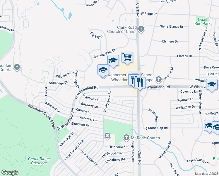 map of restaurants, bars, coffee shops, grocery stores, and more near 8611 County View Road in Dallas