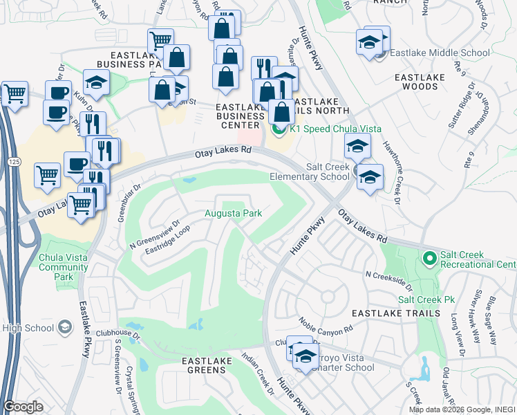 map of restaurants, bars, coffee shops, grocery stores, and more near 2497 Golfcrest Loop in Chula Vista