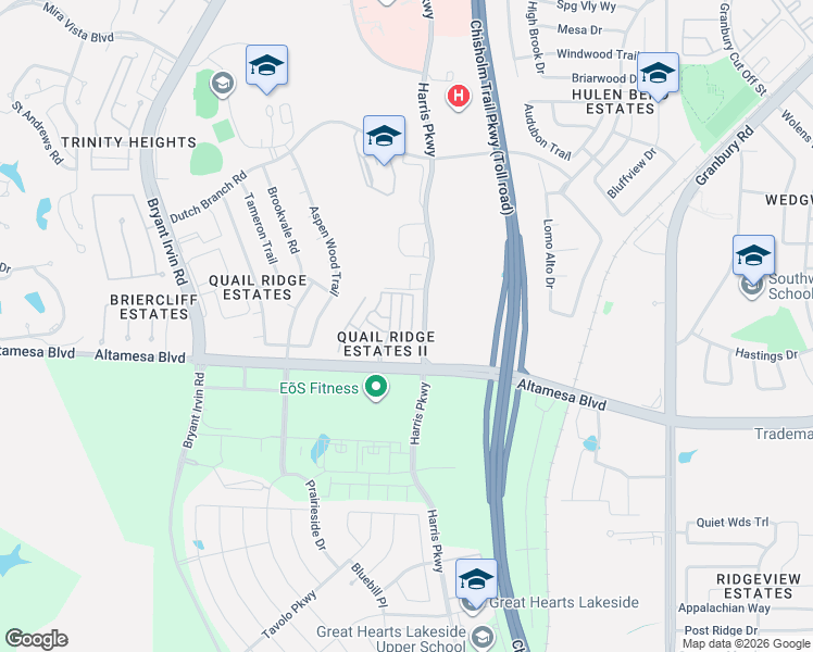 map of restaurants, bars, coffee shops, grocery stores, and more near 7113 Deer Hollow Drive in Fort Worth