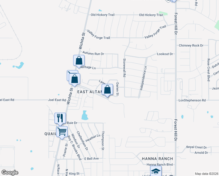 map of restaurants, bars, coffee shops, grocery stores, and more near 2955 Lana Circle in Fort Worth