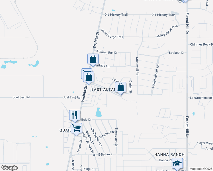 map of restaurants, bars, coffee shops, grocery stores, and more near 2812 Eddie Place in Fort Worth