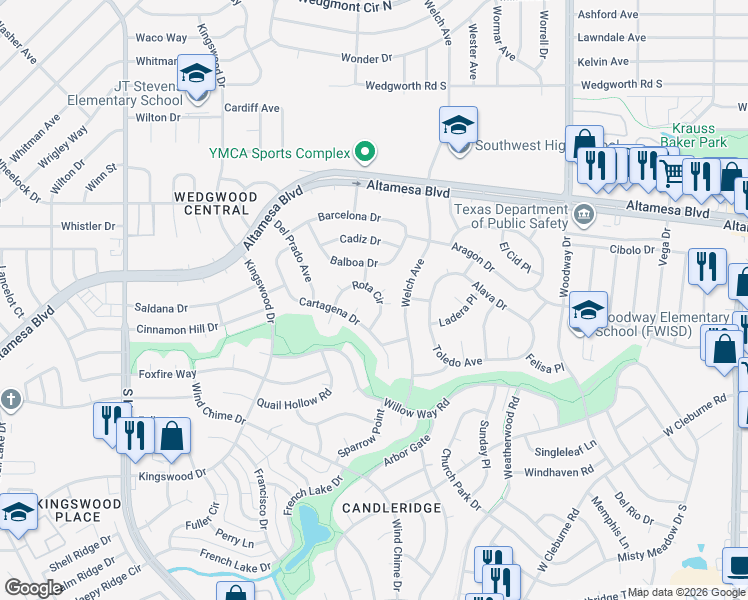 map of restaurants, bars, coffee shops, grocery stores, and more near in Fort Worth