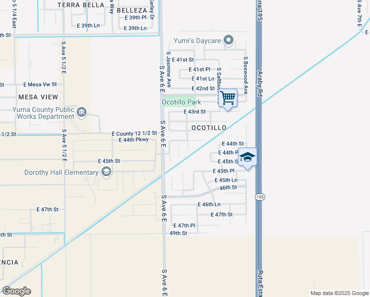 map of restaurants, bars, coffee shops, grocery stores, and more near 4438 South Bamboo Avenue in Yuma