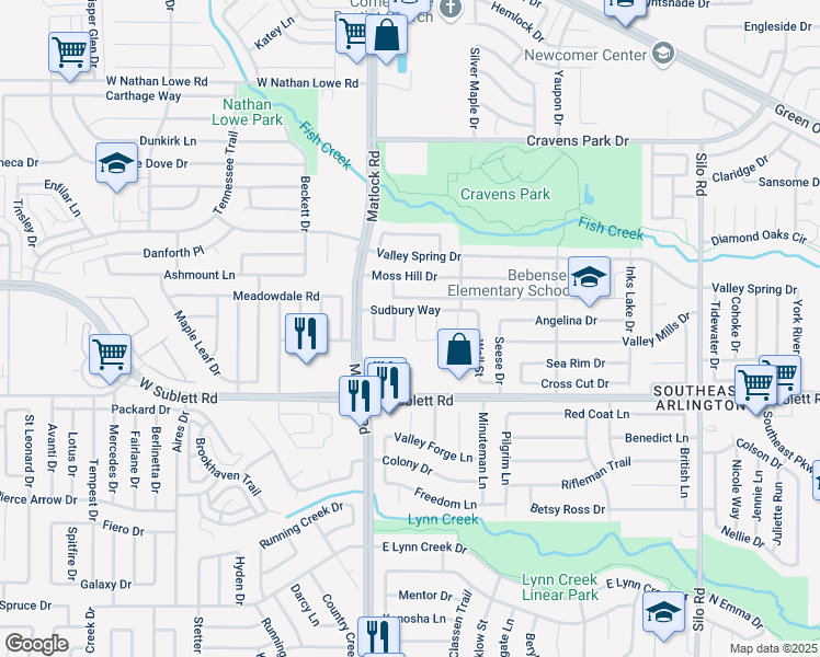 map of restaurants, bars, coffee shops, grocery stores, and more near 6003 Fenwick Lane in Arlington