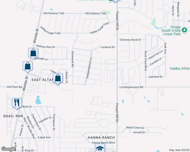 map of restaurants, bars, coffee shops, grocery stores, and more near 3317 Appomattox Drive in Forest Hill