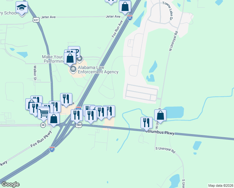 map of restaurants, bars, coffee shops, grocery stores, and more near in Opelika