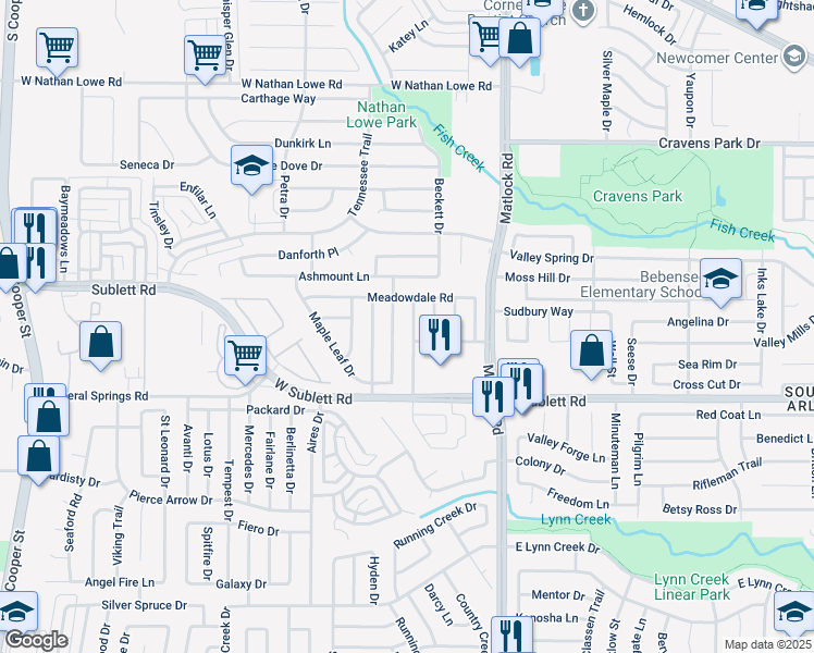 map of restaurants, bars, coffee shops, grocery stores, and more near 6010 Ivy Glen Drive in Arlington