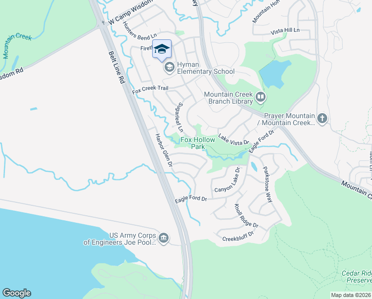map of restaurants, bars, coffee shops, grocery stores, and more near 5701 Farm to Market Road 1382 in Dallas