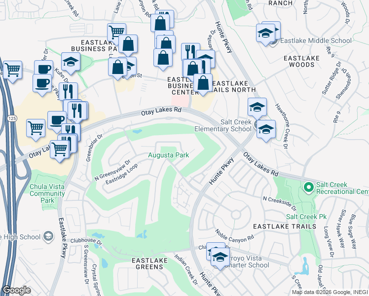 map of restaurants, bars, coffee shops, grocery stores, and more near 1038 Park Meadows Road in Chula Vista