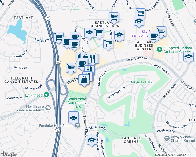 map of restaurants, bars, coffee shops, grocery stores, and more near 979 Palm Valley Circle in Chula Vista