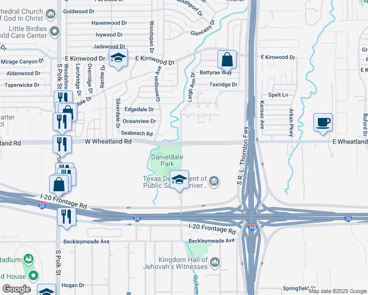 map of restaurants, bars, coffee shops, grocery stores, and more near 8390 Willoughby Boulevard in Dallas