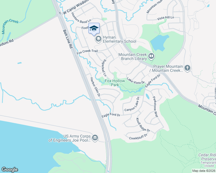 map of restaurants, bars, coffee shops, grocery stores, and more near 5701 Farm to Market Road 1382 in Dallas