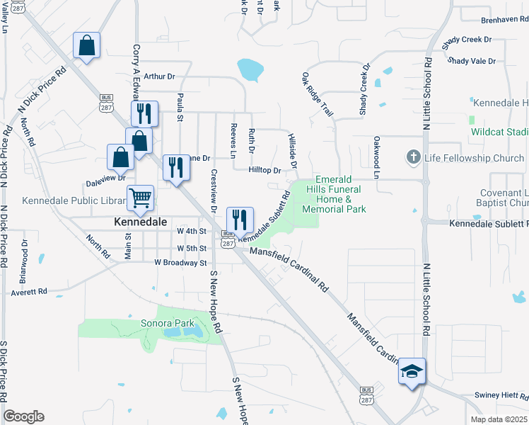 map of restaurants, bars, coffee shops, grocery stores, and more near 337 Kennedale Sublett Road in Kennedale