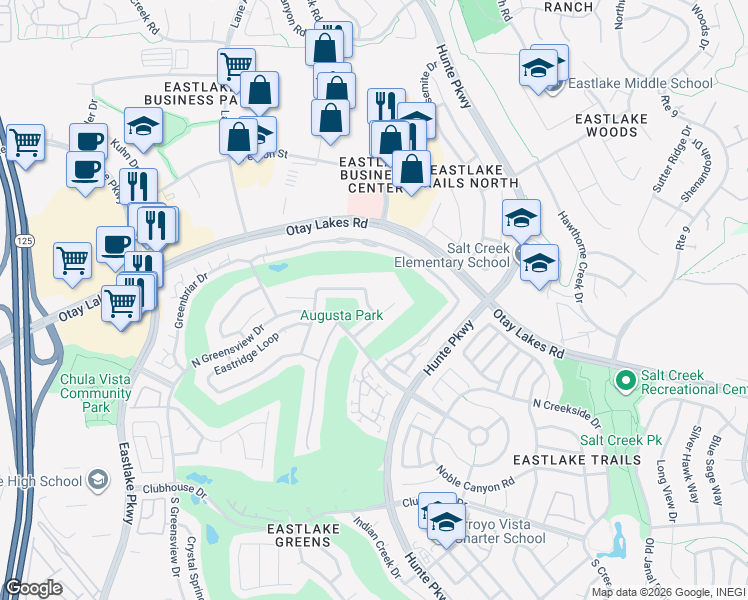 map of restaurants, bars, coffee shops, grocery stores, and more near 1038 Park Meadows Road in Chula Vista