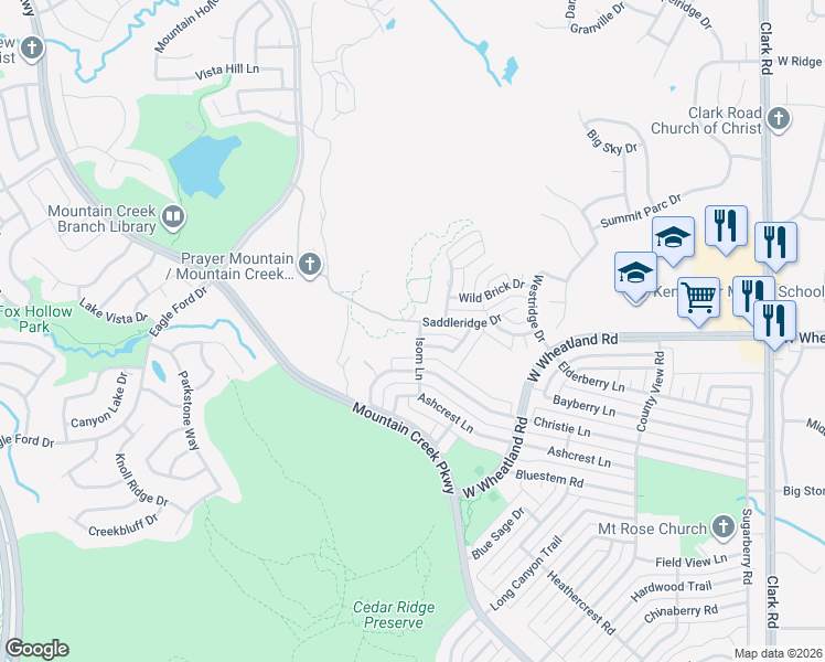map of restaurants, bars, coffee shops, grocery stores, and more near 12 Isom Lane in Dallas