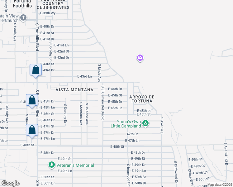 map of restaurants, bars, coffee shops, grocery stores, and more near 13614 East 45th Street in Yuma