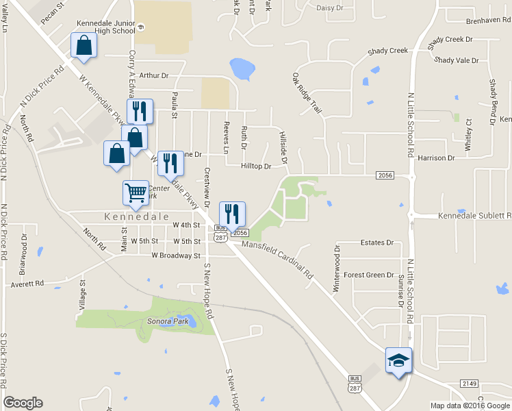 map of restaurants, bars, coffee shops, grocery stores, and more near 337 Kennedale Sublett Road in Kennedale