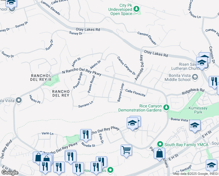 map of restaurants, bars, coffee shops, grocery stores, and more near 512 Bayona Loop in Chula Vista