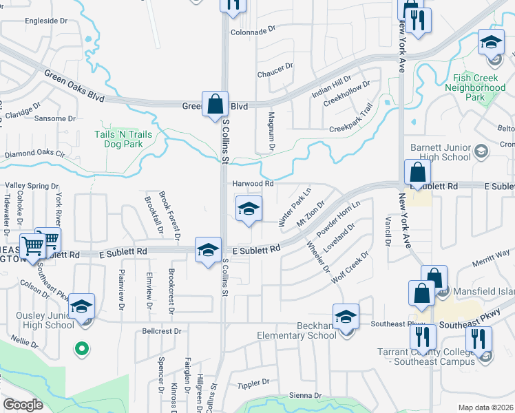 map of restaurants, bars, coffee shops, grocery stores, and more near 6010 Parkmeadow Drive in Arlington