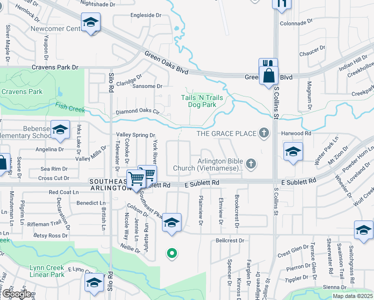 map of restaurants, bars, coffee shops, grocery stores, and more near 5907 Garden View Drive in Arlington
