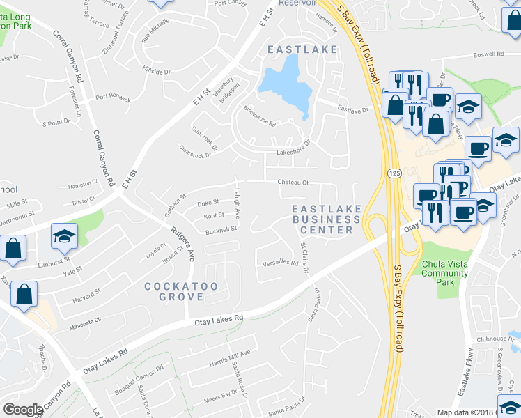 map of restaurants, bars, coffee shops, grocery stores, and more near 1870 Marquette Road in Chula Vista