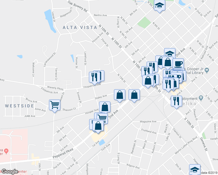 map of restaurants, bars, coffee shops, grocery stores, and more near 1005 Fitzpatrick Avenue in Opelika