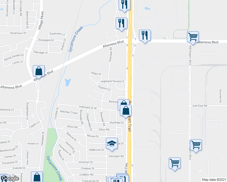 map of restaurants, bars, coffee shops, grocery stores, and more near 117 Valera Court in Fort Worth
