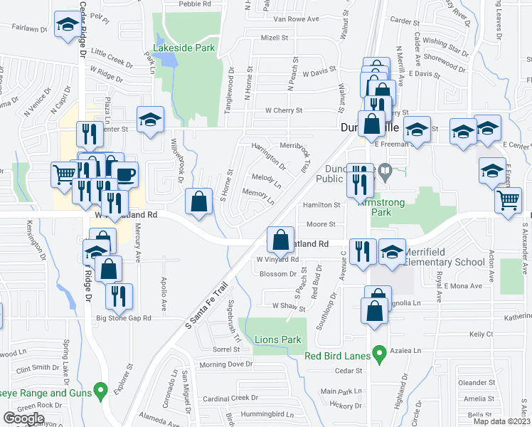 map of restaurants, bars, coffee shops, grocery stores, and more near 267 Merribrook Trail in Duncanville