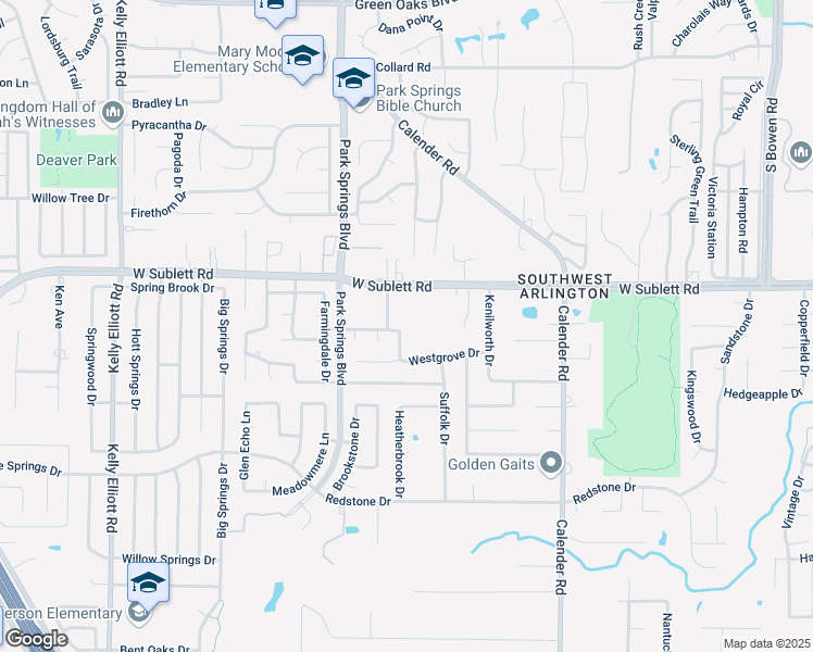 map of restaurants, bars, coffee shops, grocery stores, and more near 6101 Yorkford Drive in Arlington