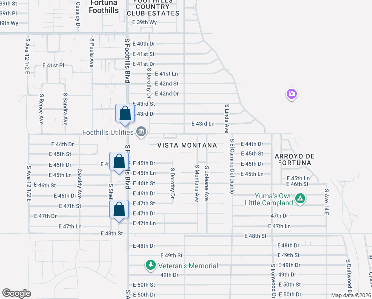 map of restaurants, bars, coffee shops, grocery stores, and more near 13320 East 45th Street in Yuma